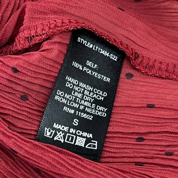 Azalea Polka Dot Sheer Plisse Short Sleeve Mock Neck Rust Color Top Size Small - Picture 8 of 15